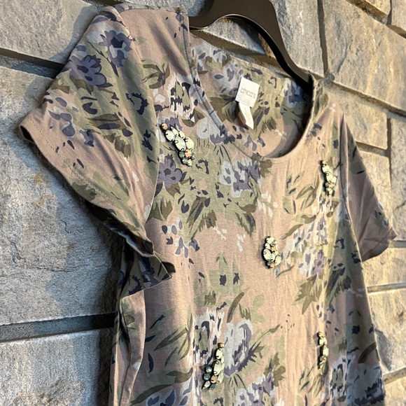 Chico's Short Sleeve Floral Top with gem embellishments - Picture 3 of 10